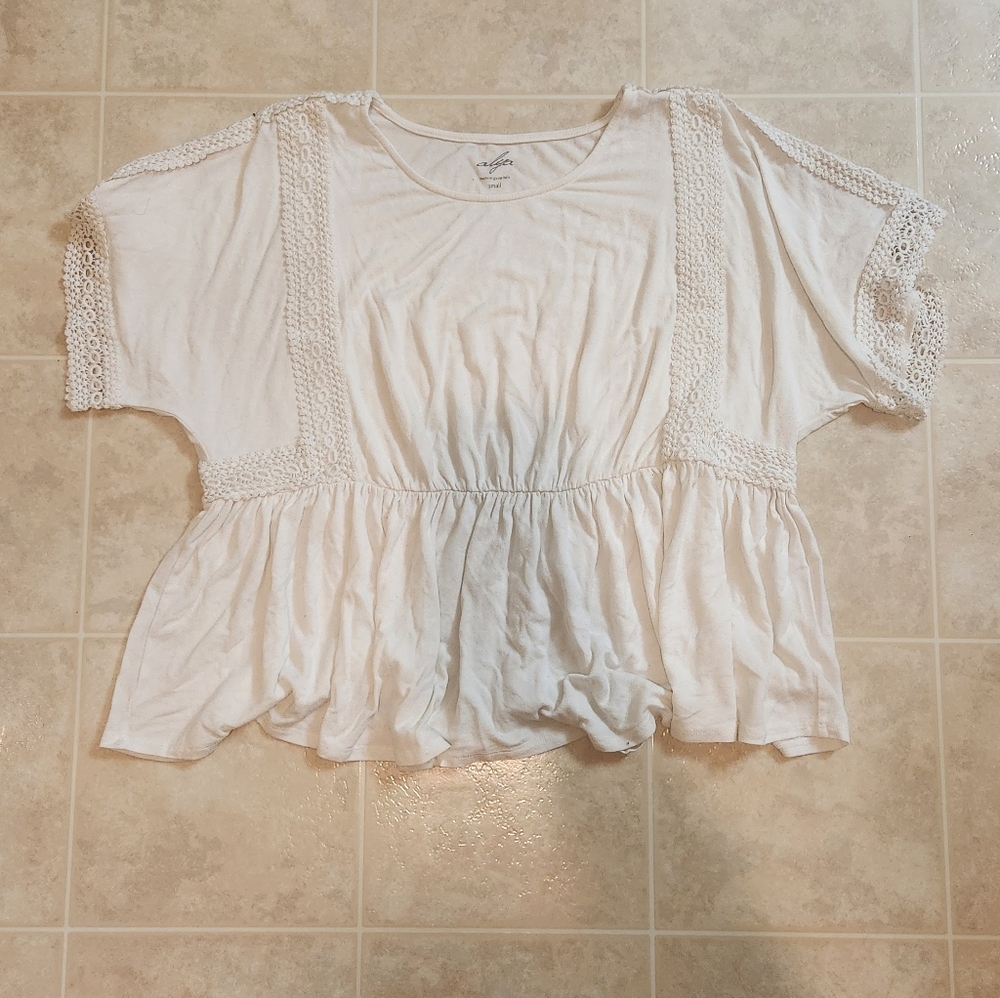 (alya) Flowy White Babydoll Top, Color White, Size S